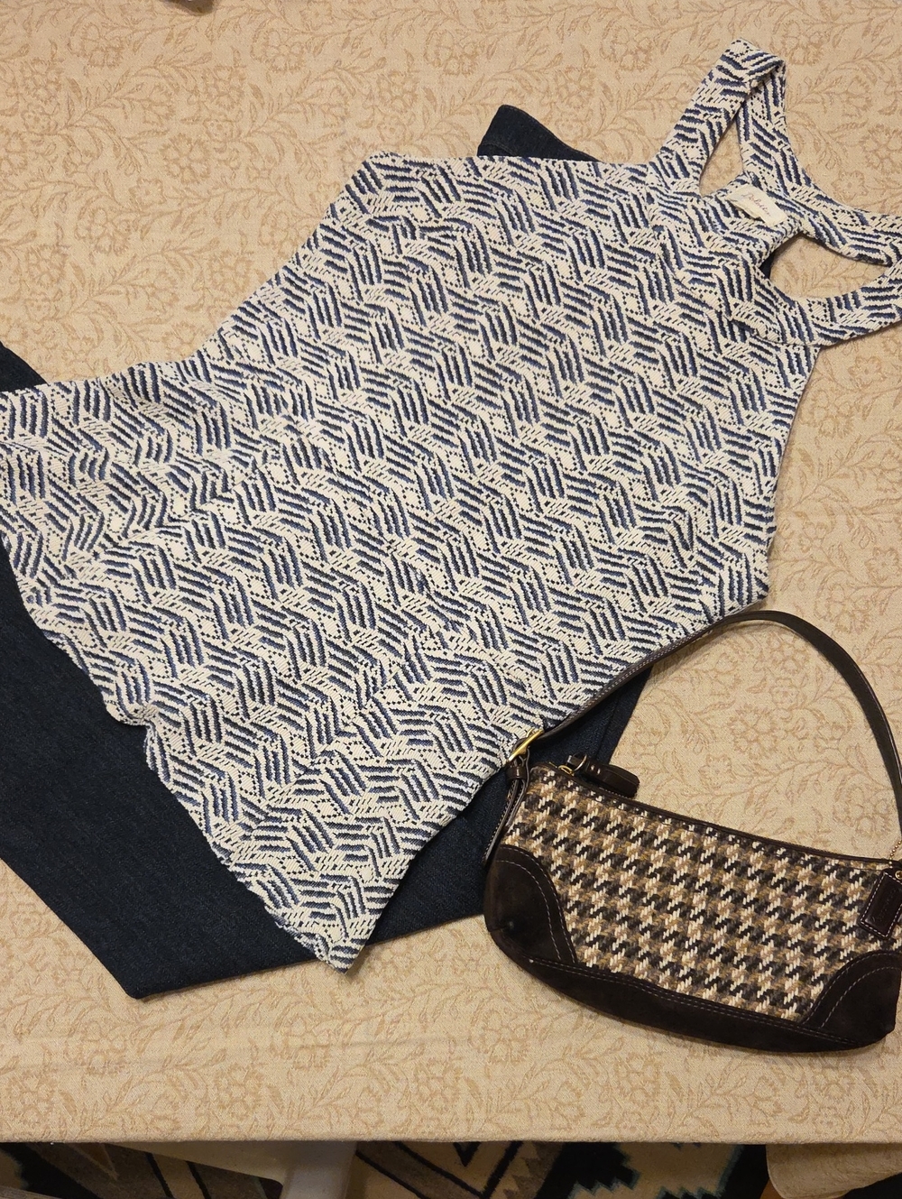 Deletta Anthropologie Edana Navy and White Peplum Tank